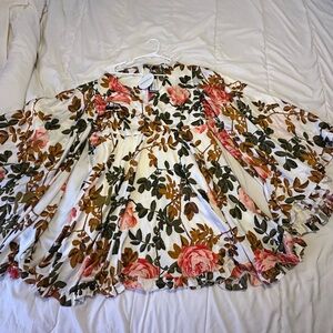 Floral Skater Dress with Pink and Brown Floral Accents